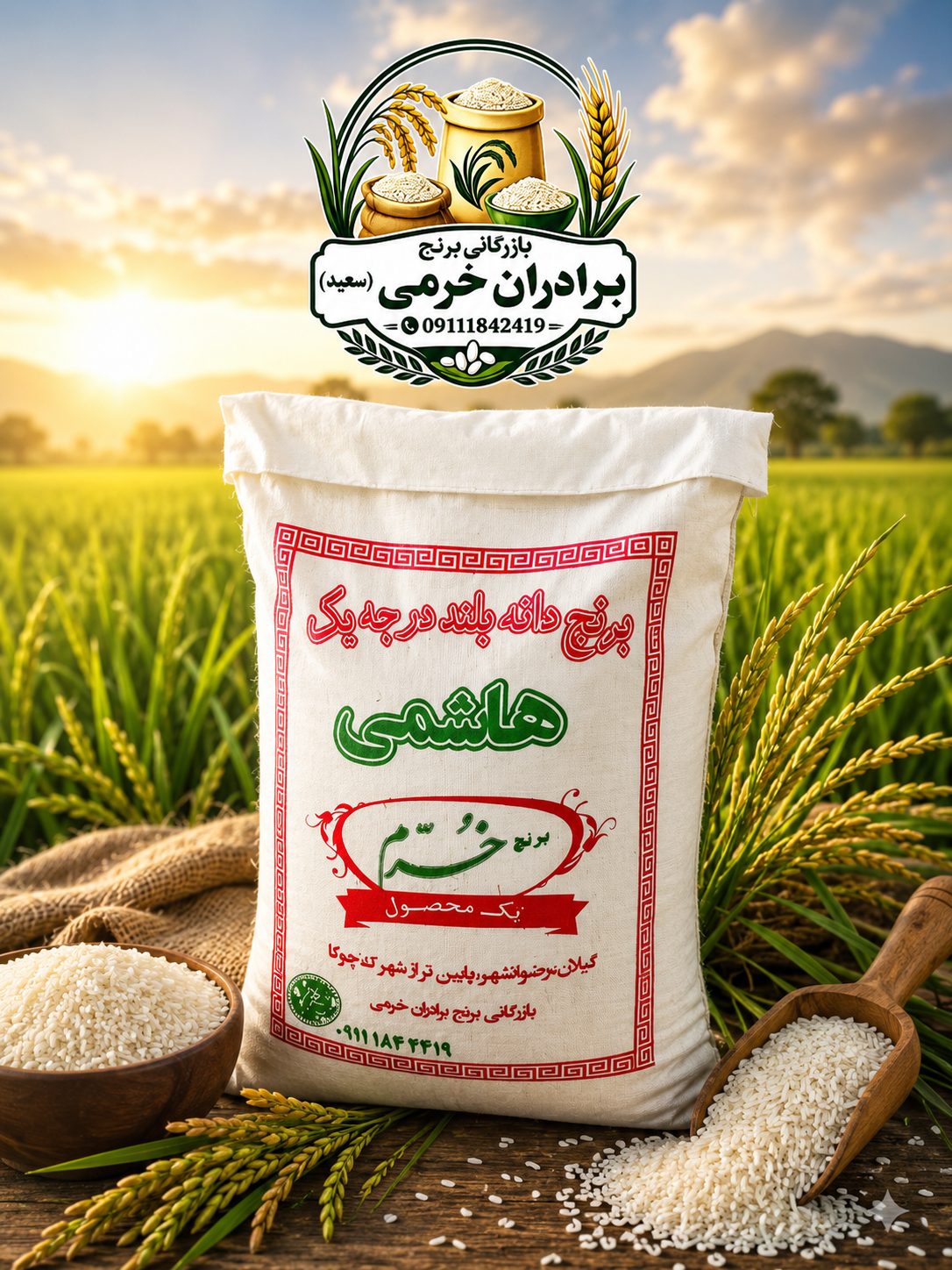 برنج هاشمی خرم دانه بلند ده کیلویی
